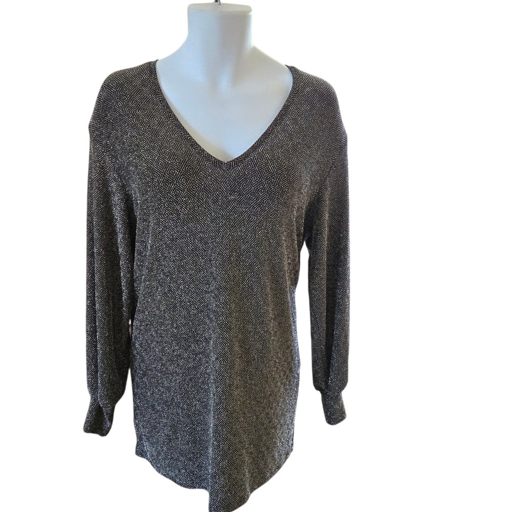 Zara Trafaluc Womens Black Dress with Silver Metallic Geometric Diamond V-Neck M